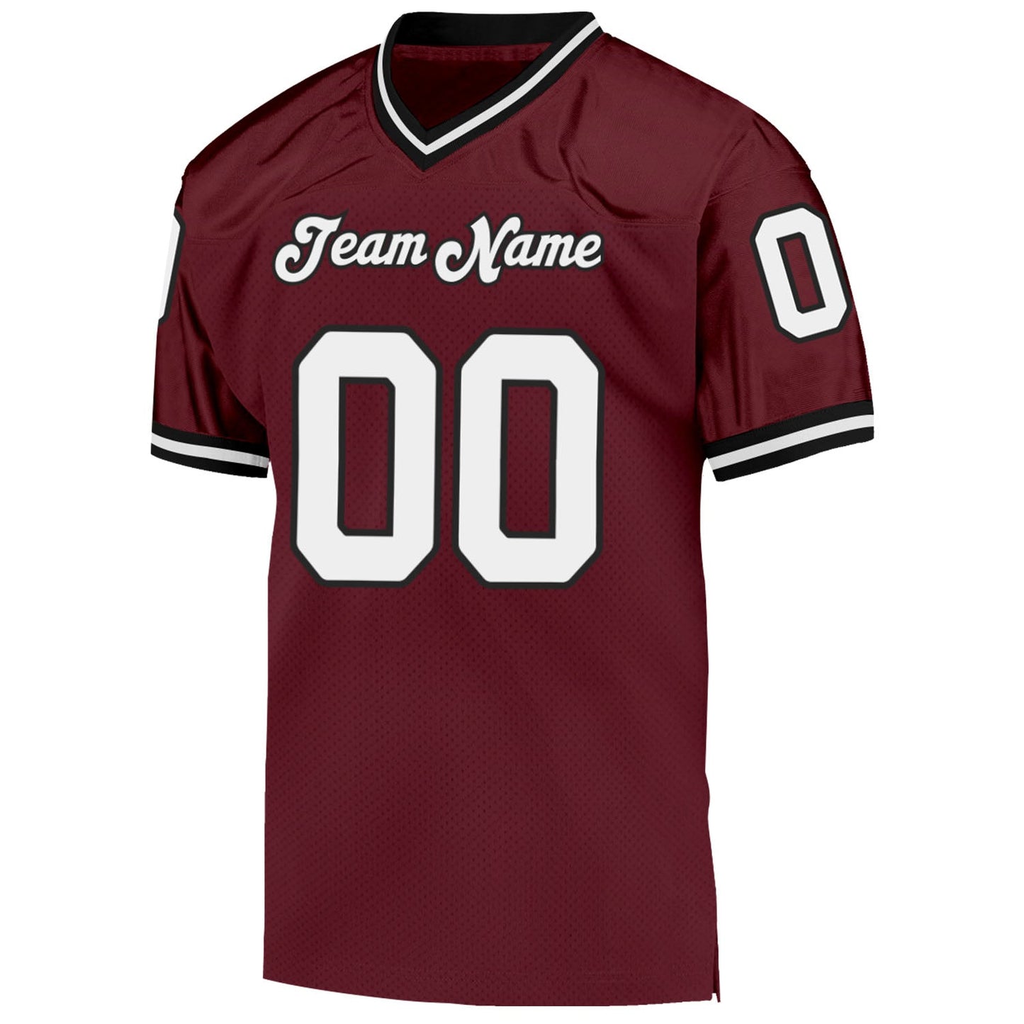 Custom Burgundy White-Black Mesh Authentic Throwback Football Jersey view 2