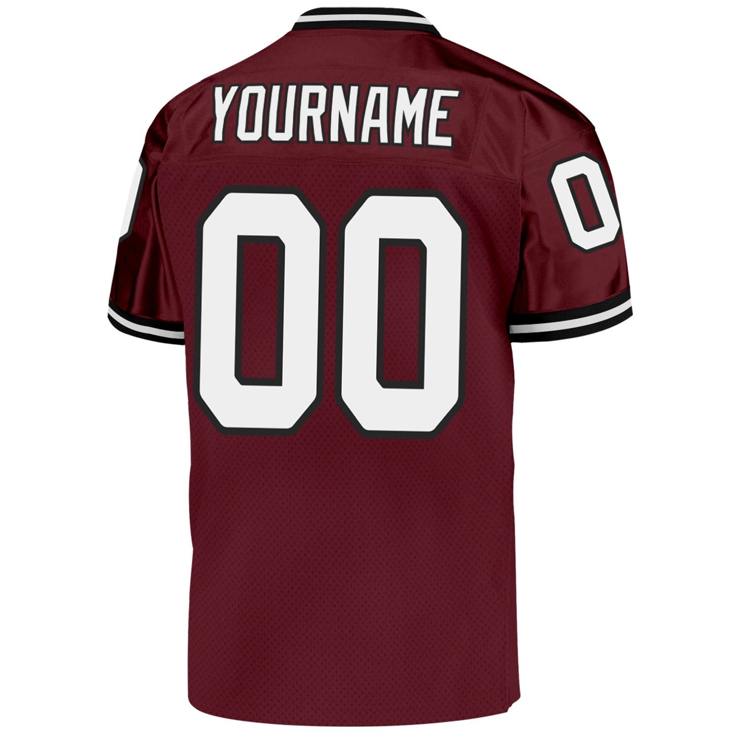 Custom Burgundy White-Black Mesh Authentic Throwback Football Jersey view 3