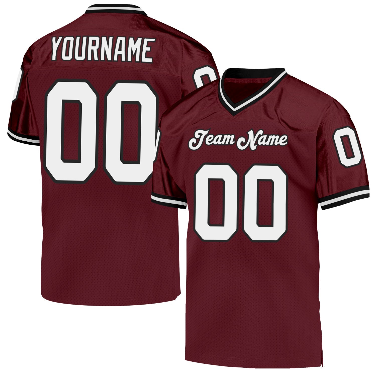 Custom Burgundy White-Black Mesh Authentic Throwback Football Jersey - Main View