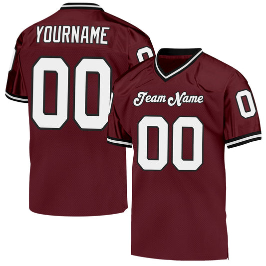 Custom Burgundy White-Black Mesh Authentic Throwback Football Jersey - Main View