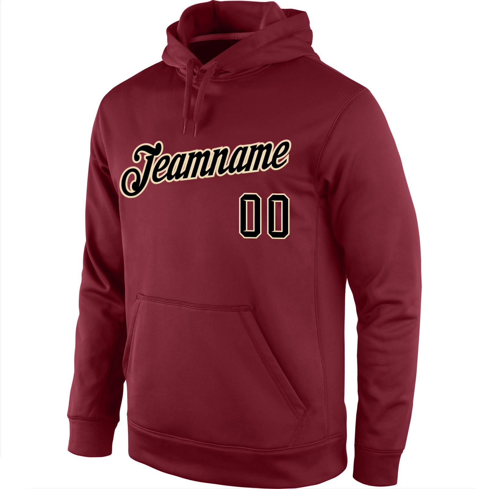 Custom Stitched Burgundy Black-Cream Sports Pullover Sweatshirt Hoodie view 2