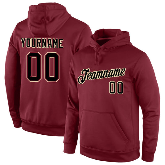 Custom Stitched Burgundy Black-Cream Sports Pullover Sweatshirt Hoodie - Main View
