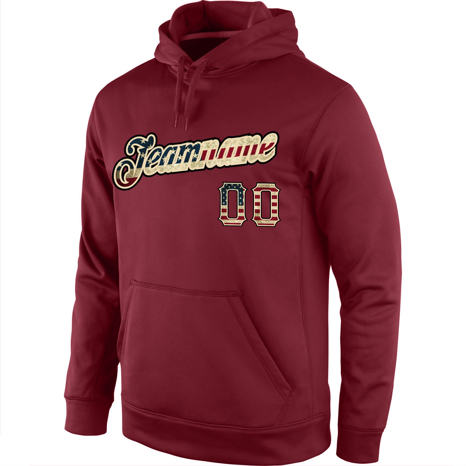 Custom Stitched Burgundy Vintage USA Flag-Cream Sports Pullover Sweatshirt Hoodie view 2