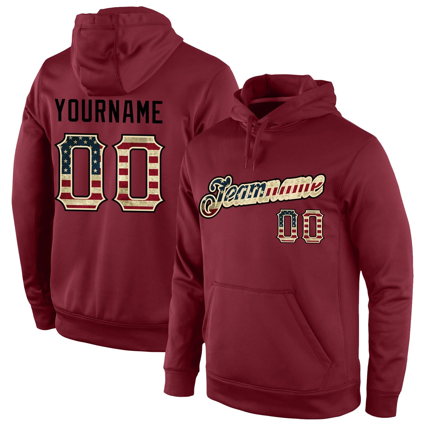 Custom Stitched Burgundy Vintage USA Flag-Cream Sports Pullover Sweatshirt Hoodie - Main View