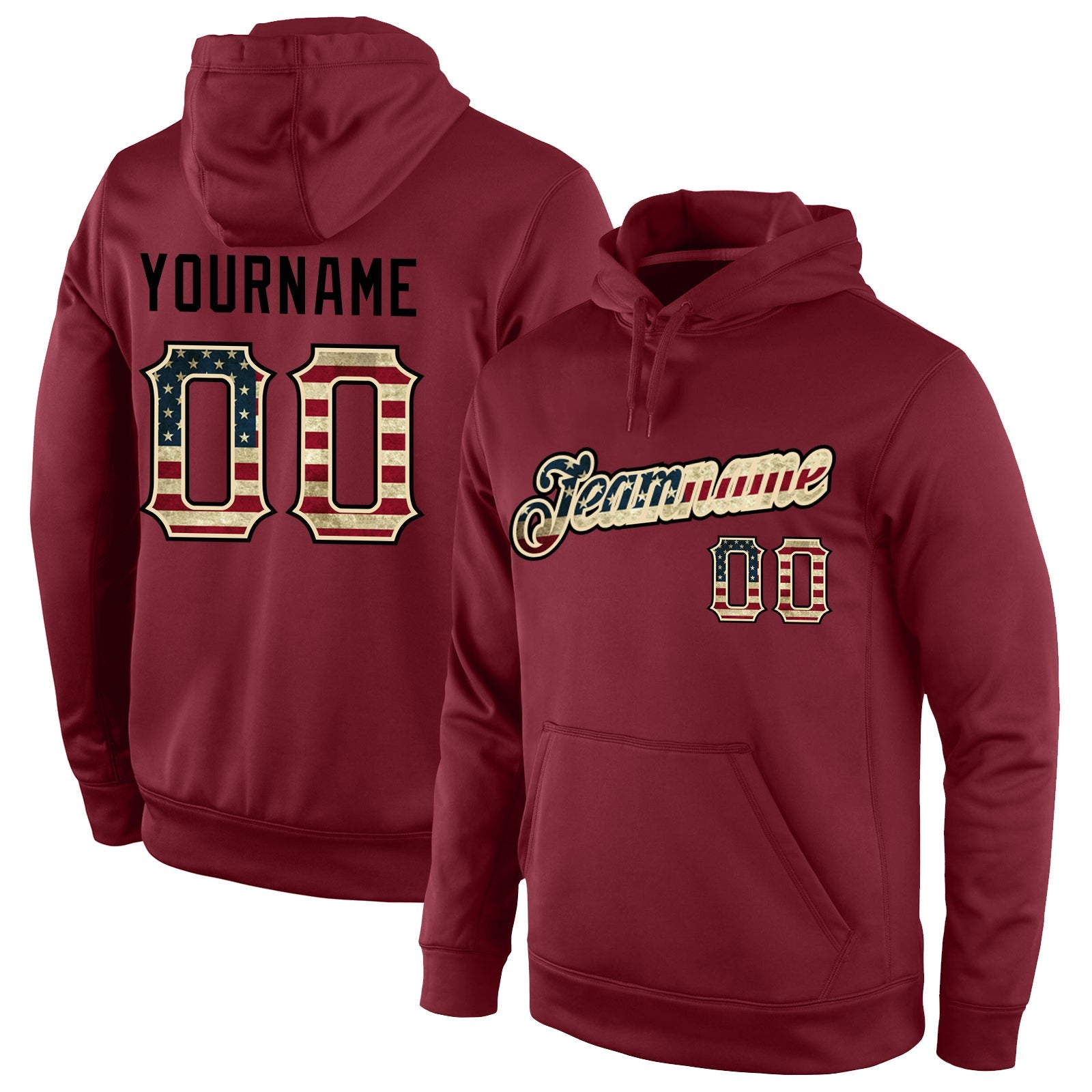 Custom Stitched Burgundy Vintage USA Flag-Cream Sports Pullover Sweatshirt Hoodie - Main View