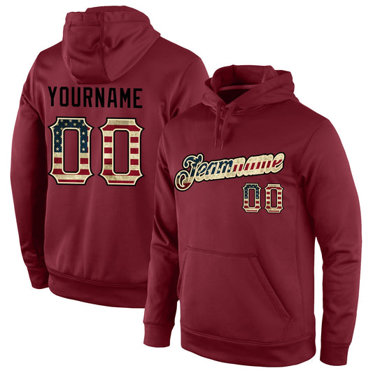 Custom Stitched Burgundy Vintage USA Flag-Cream Sports Pullover Sweatshirt Hoodie - Main View