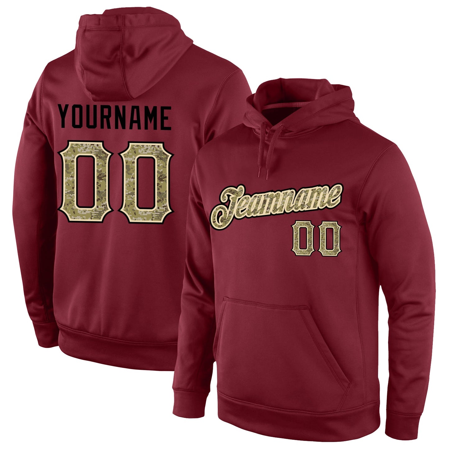 Custom Stitched Burgundy Camo-Black Sports Pullover Sweatshirt Hoodie - Main View
