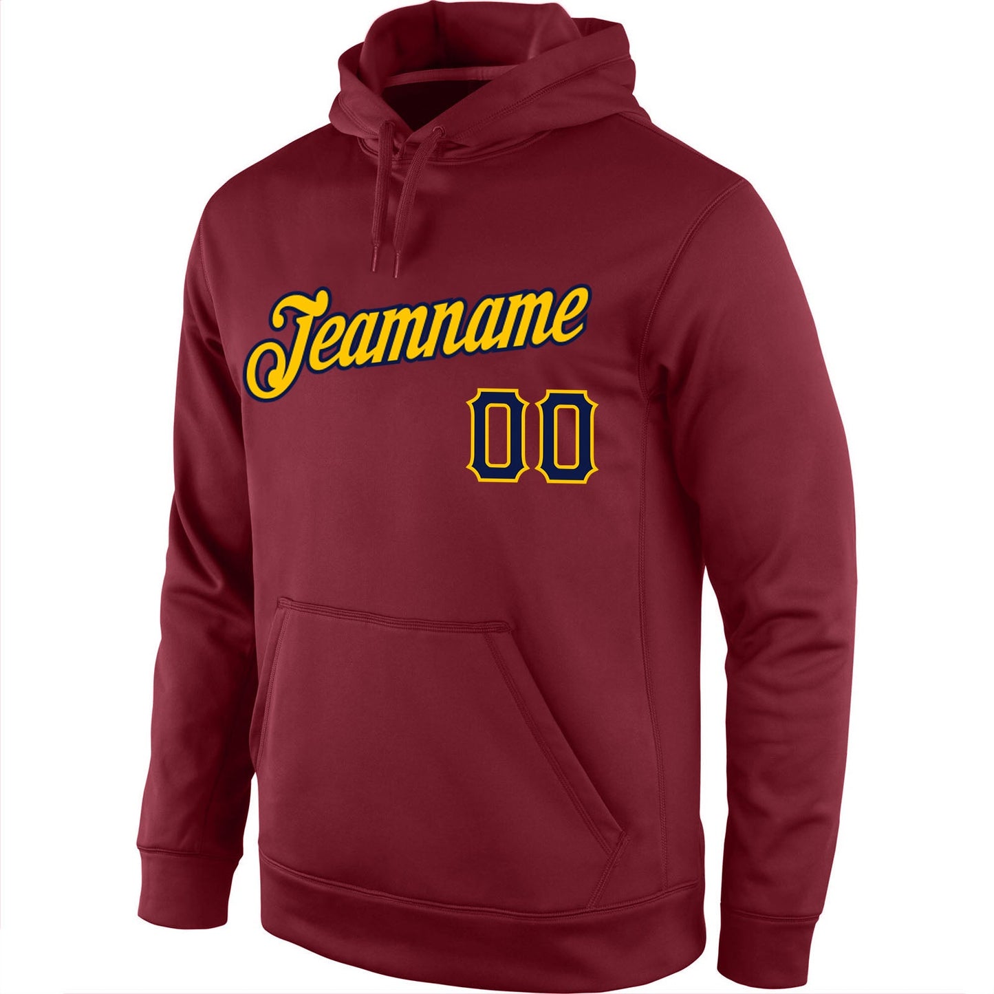 Custom Stitched Burgundy Navy-Gold Sports Pullover Sweatshirt Hoodie view 2