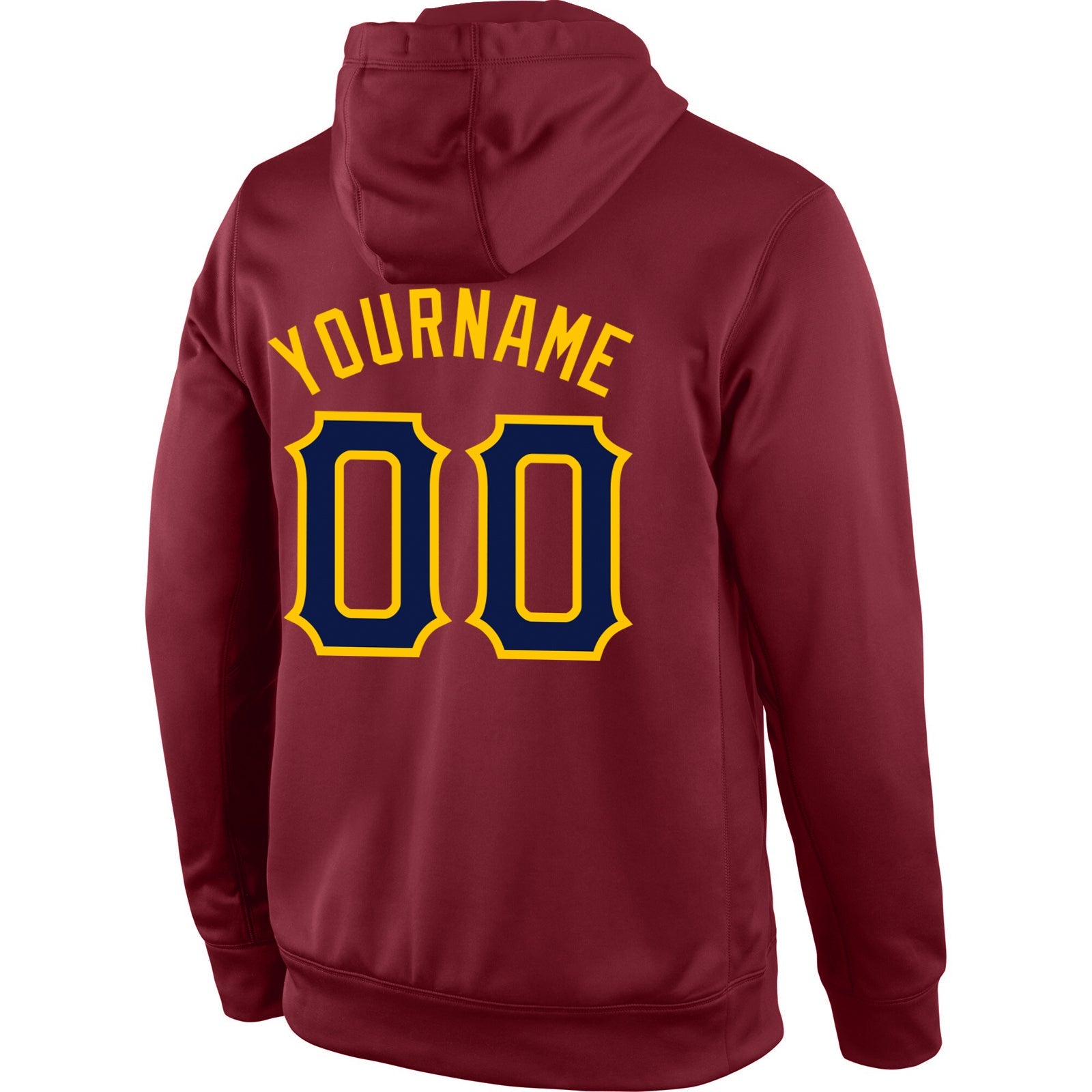 Custom Stitched Burgundy Navy-Gold Sports Pullover Sweatshirt Hoodie view 3