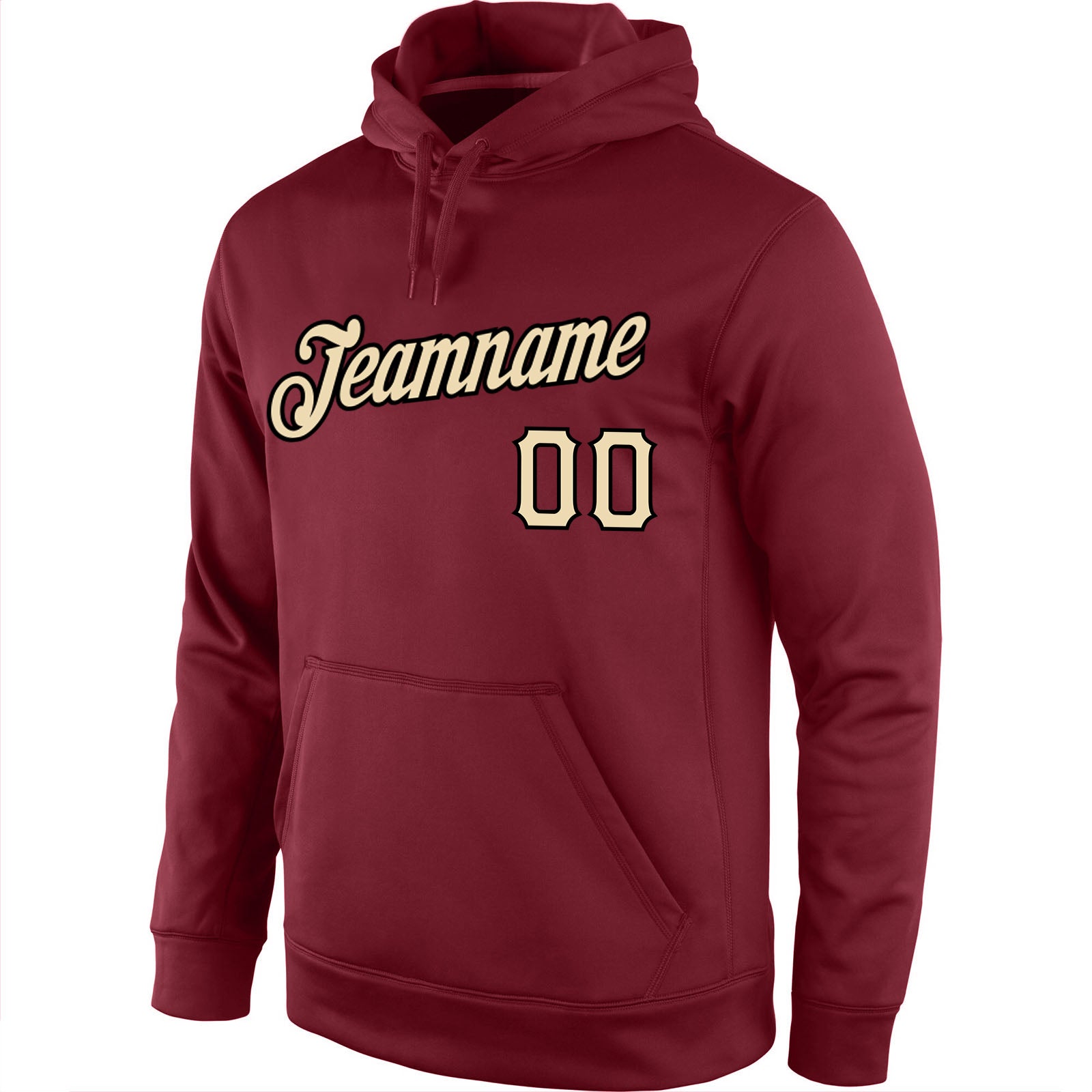 Custom Stitched Burgundy Cream-Black Sports Pullover Sweatshirt Hoodie view 2