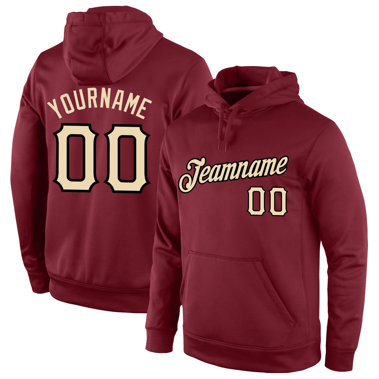 Custom Stitched Burgundy Cream-Black Sports Pullover Sweatshirt Hoodie - Main View