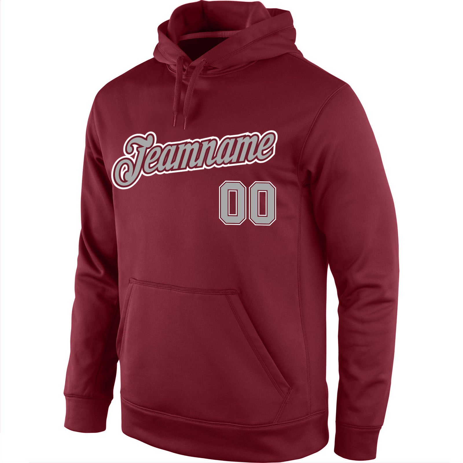 Custom Stitched Burgundy Gray-White Sports Pullover Sweatshirt Hoodie view 2