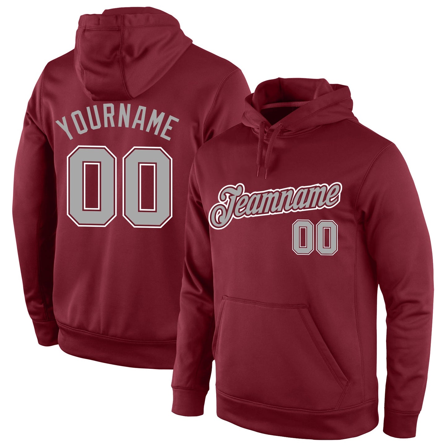 Custom Stitched Burgundy Gray-White Sports Pullover Sweatshirt Hoodie - Main View