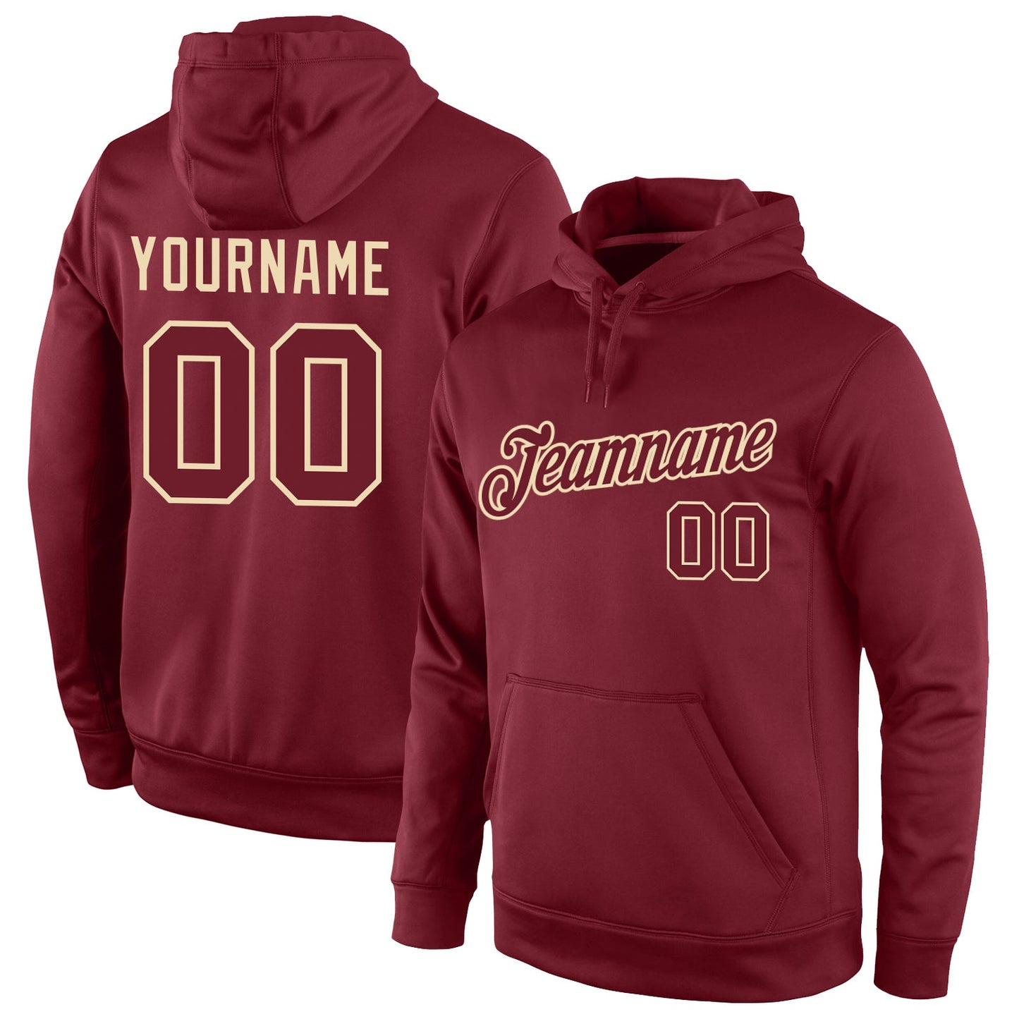 Custom Stitched Burgundy Burgundy-Cream Sports Pullover Sweatshirt Hoodie - Main View