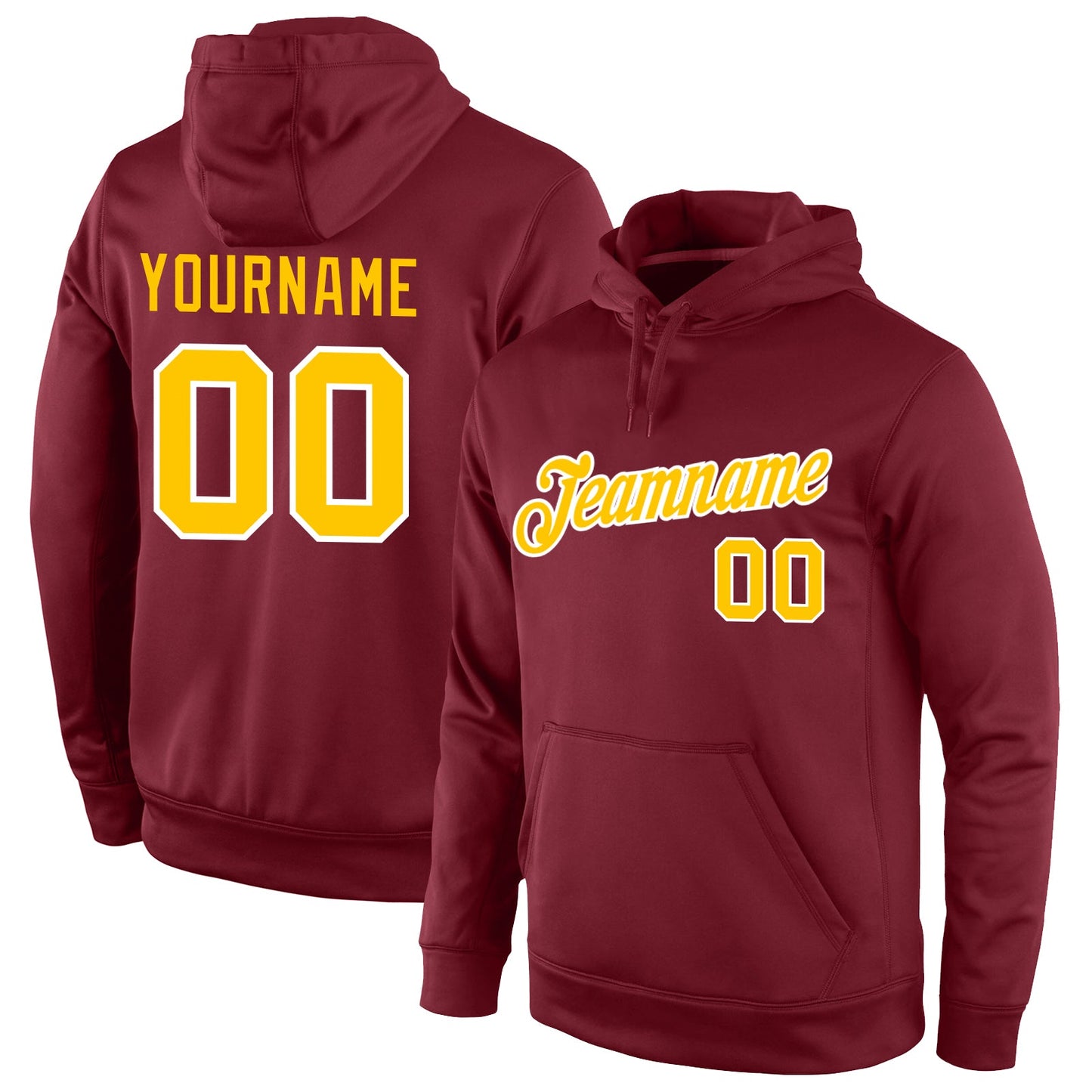 Custom Stitched Burgundy Gold-White Sports Pullover Sweatshirt Hoodie - Main View