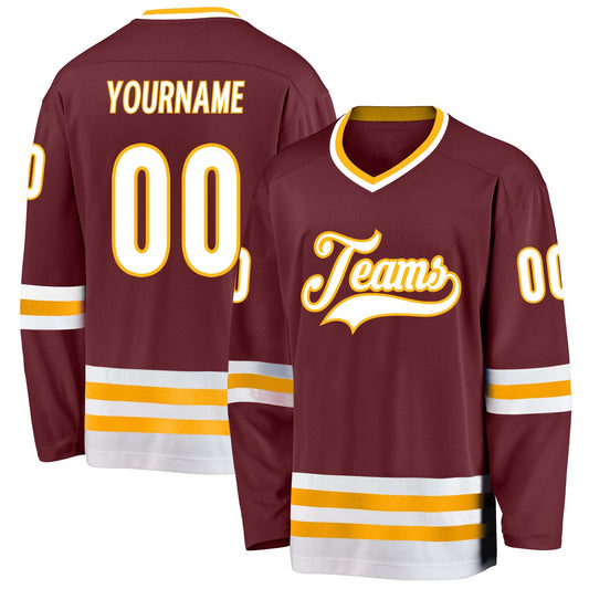 Custom Burgundy White-Gold Hockey Jersey - Main View