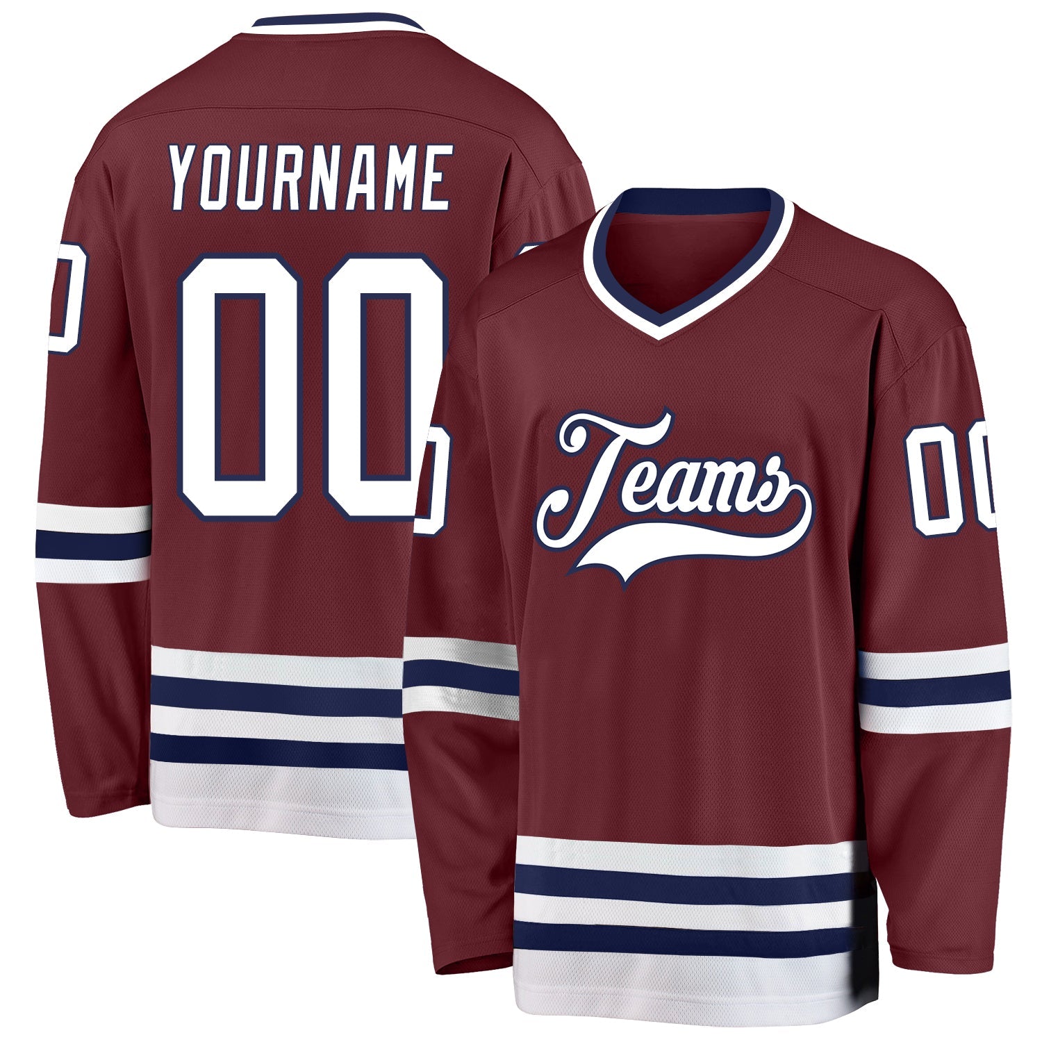 Custom Burgundy White-Navy Hockey Jersey - Main View