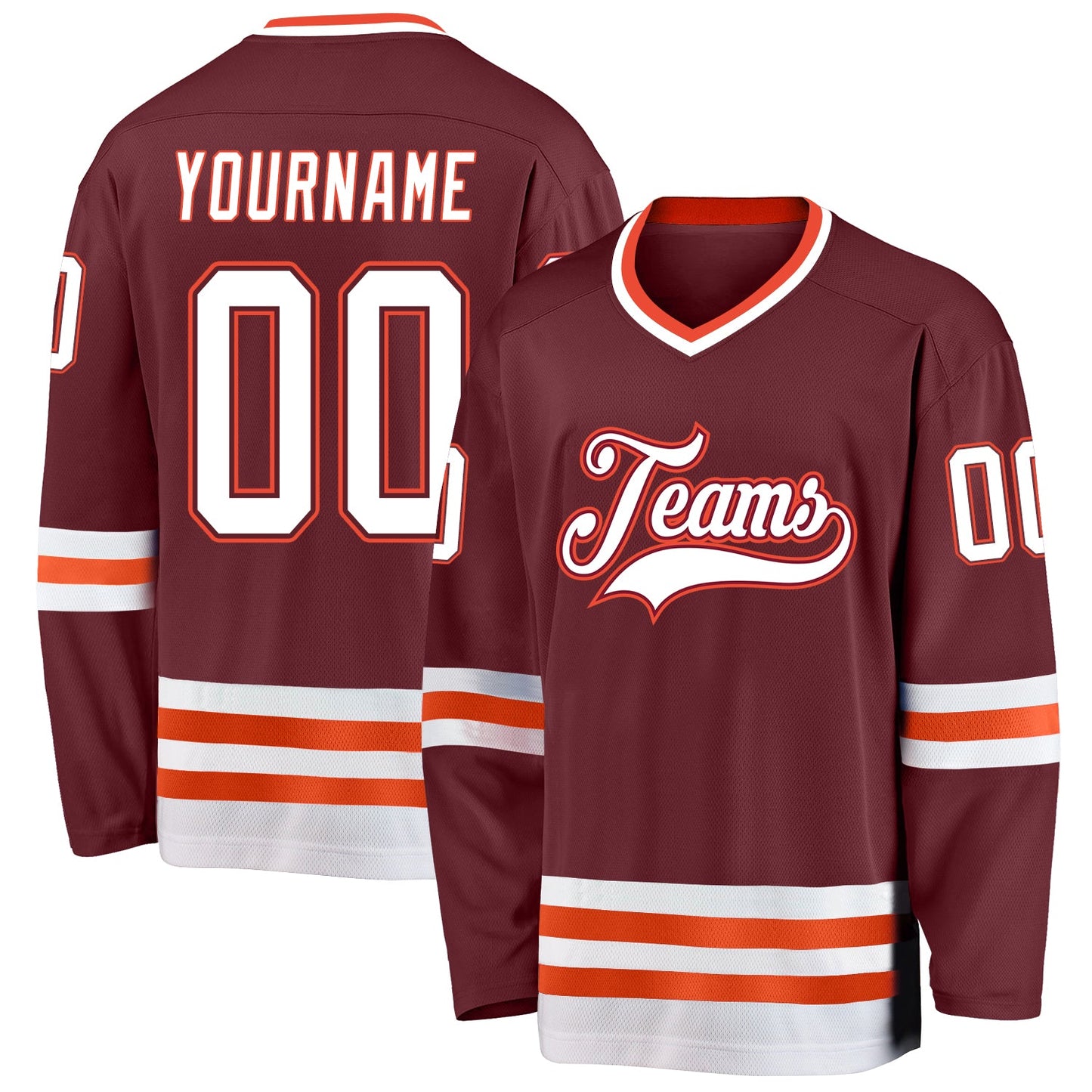 Custom Burgundy White-Orange Hockey Jersey - Main View
