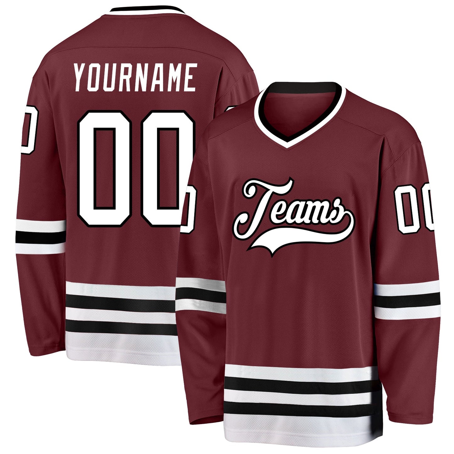 Custom Burgundy White-Black Hockey Jersey - Main View