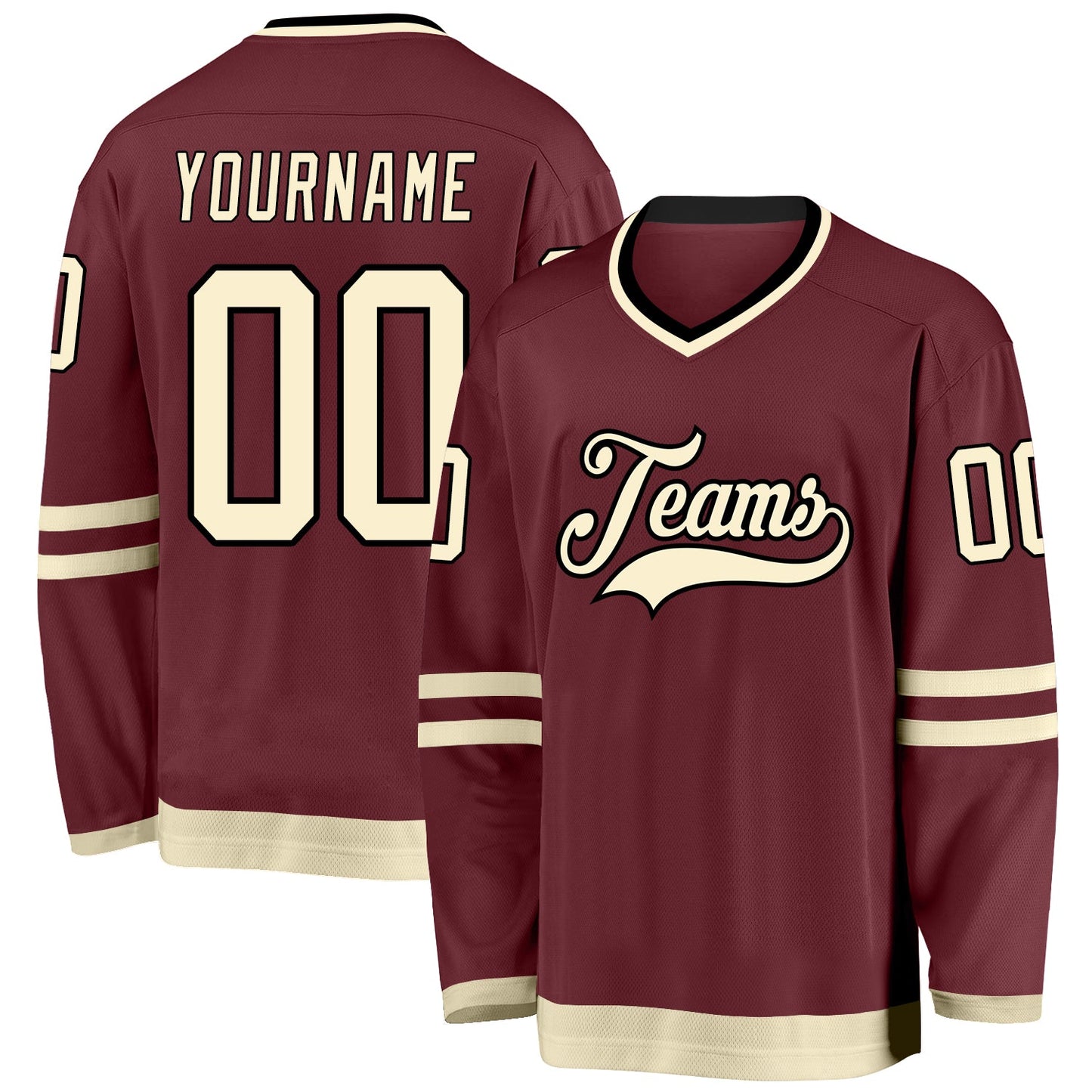 Custom Burgundy Cream-Black Hockey Jersey - Main View