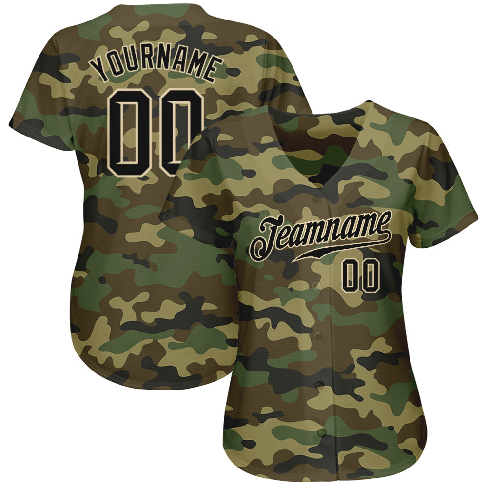 Custom Camo Black-City Cream Authentic Salute To Service Baseball Jersey view 3