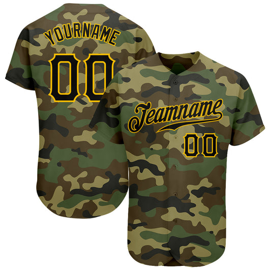 Custom Camo Black-Gold Authentic Salute To Service Baseball Jersey - Main View
