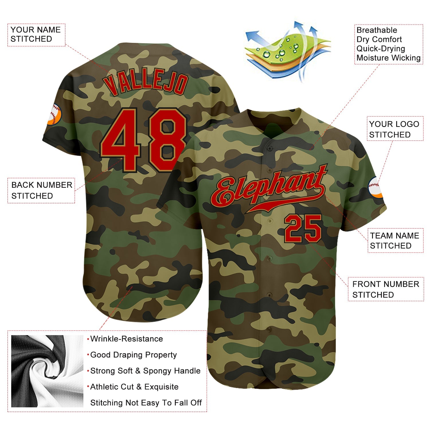 Custom Camo Red-Old Gold Authentic Salute To Service Baseball Jersey view 4