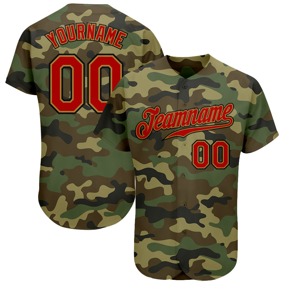 Custom Camo Red-Old Gold Authentic Salute To Service Baseball Jersey - Main View