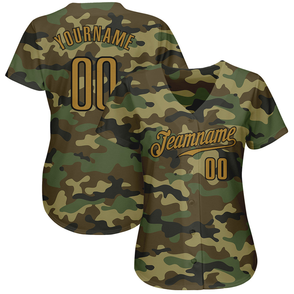 Custom Camo Old Gold-Black Authentic Salute To Service Baseball Jersey view 2