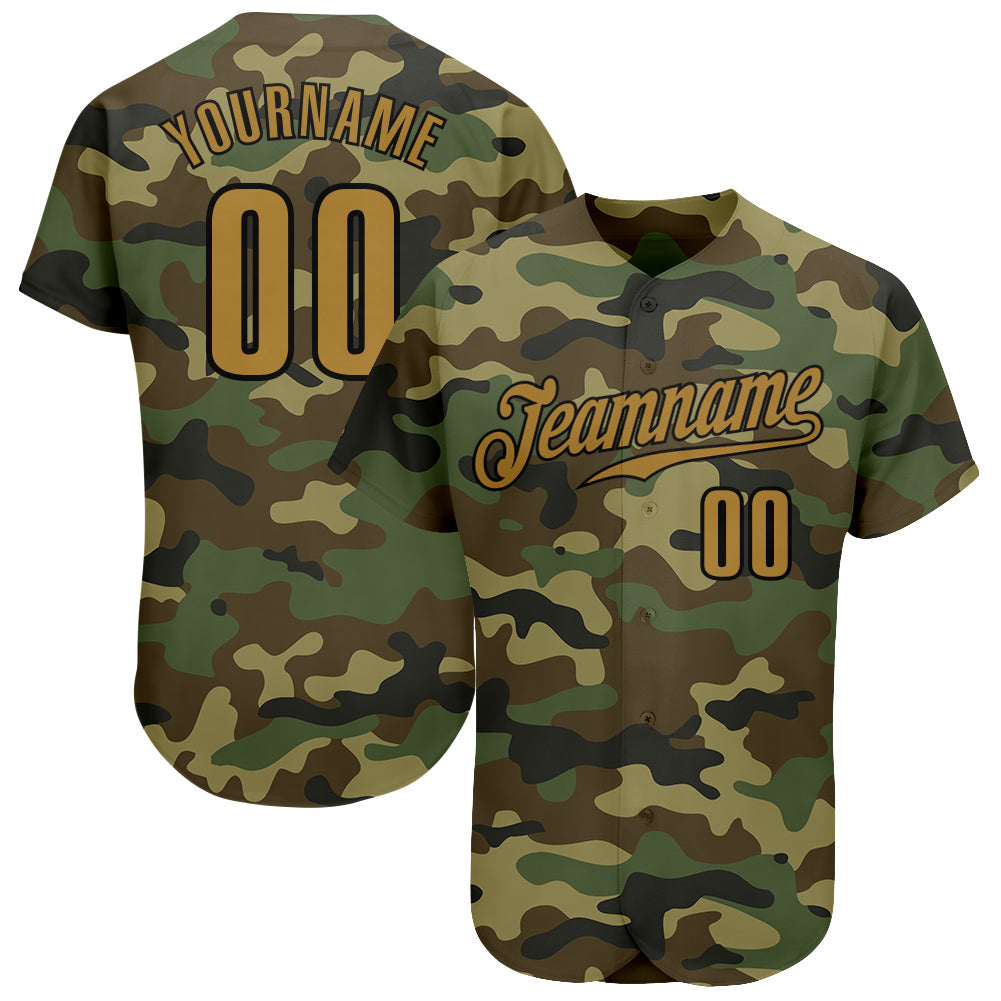 Custom Camo Old Gold-Black Authentic Salute To Service Baseball Jersey - Main View