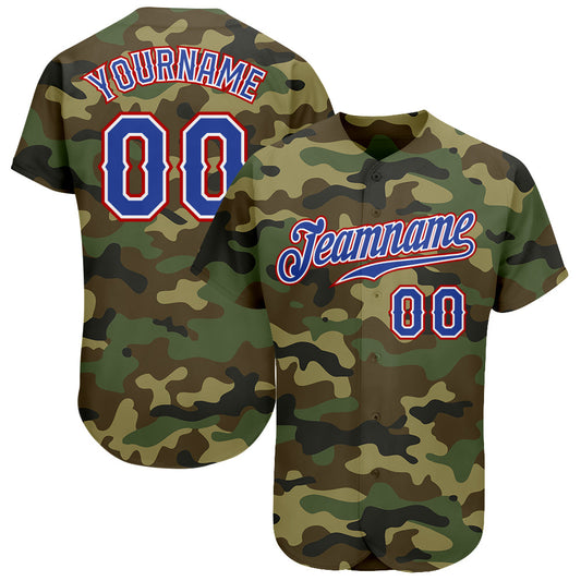 Custom Camo Royal-Red Authentic Salute To Service Baseball Jersey - Main View
