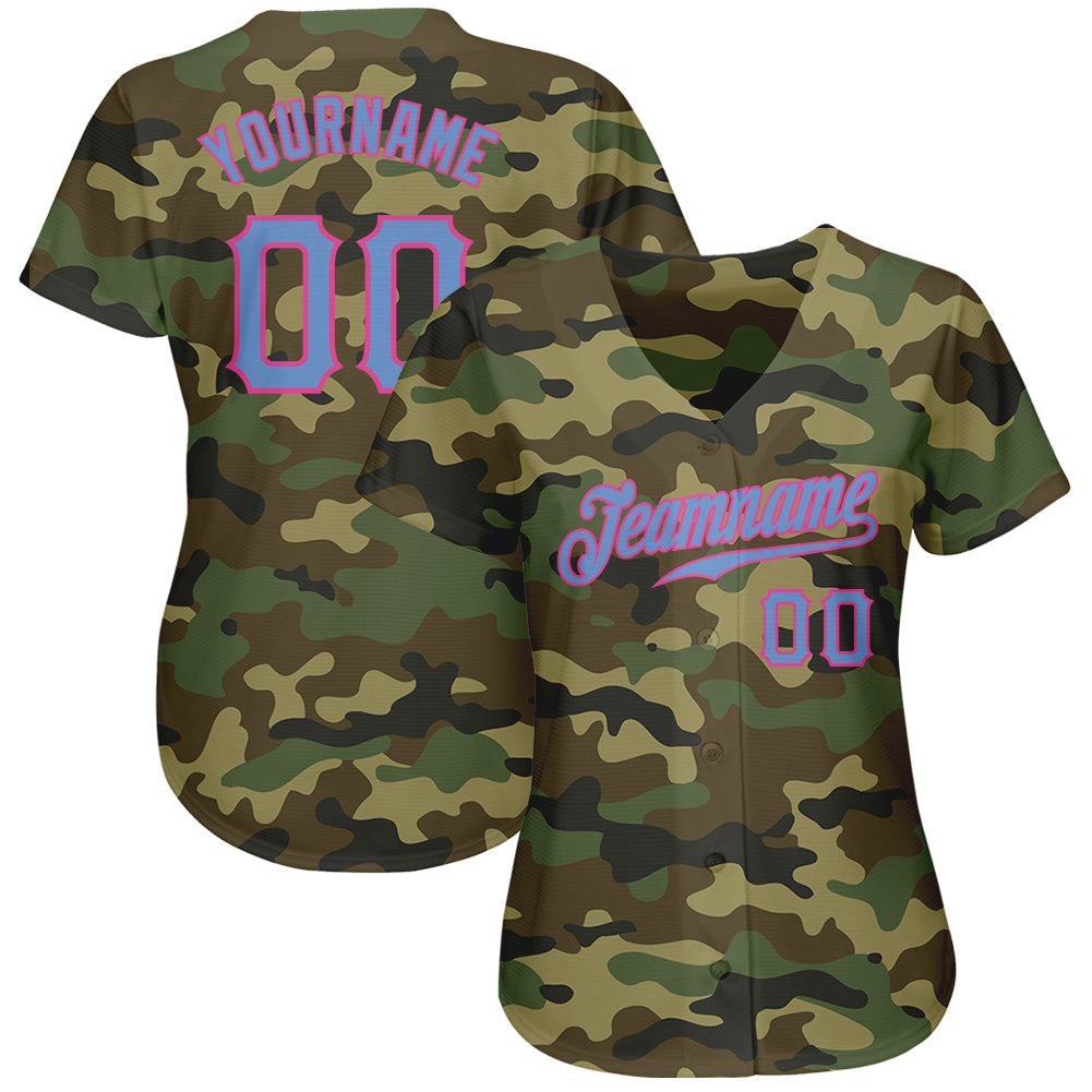 Custom Camo Light Blue-Pink Authentic Salute To Service Baseball Jersey view 2
