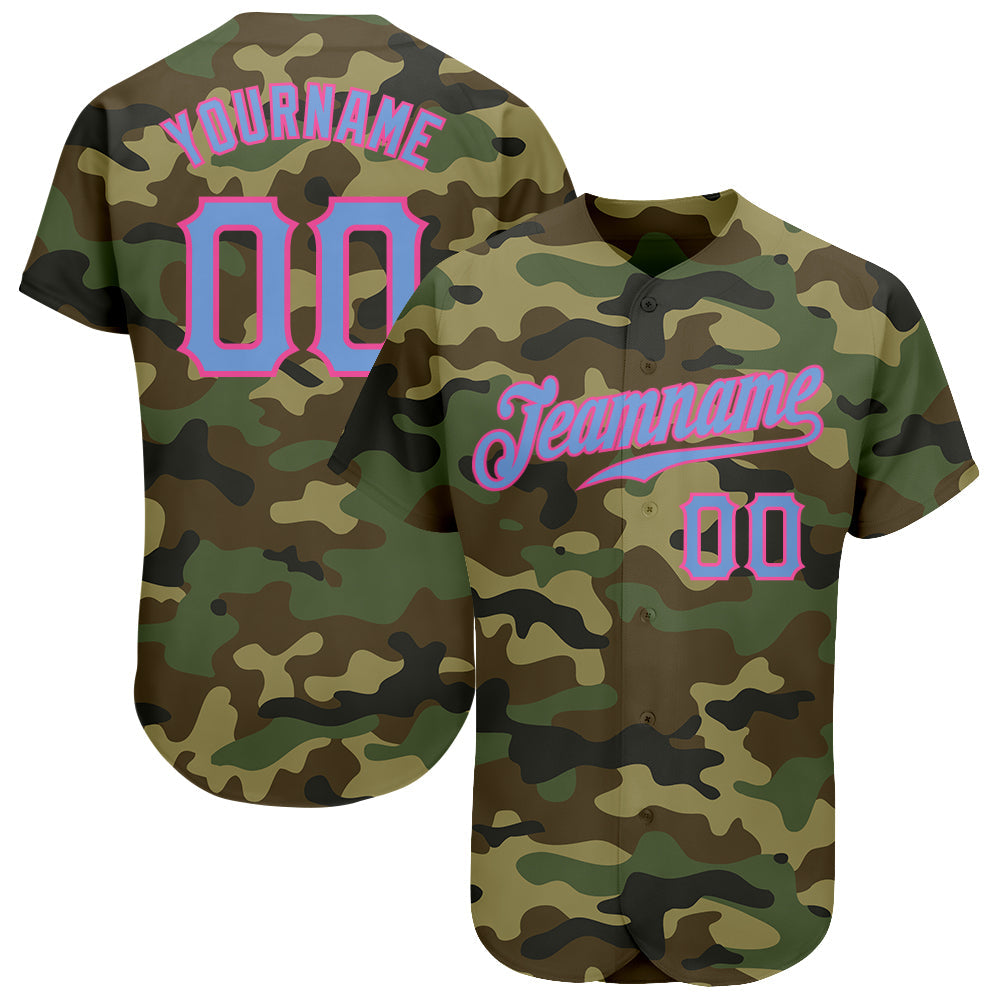 Custom Camo Light Blue-Pink Authentic Salute To Service Baseball Jersey - Main View