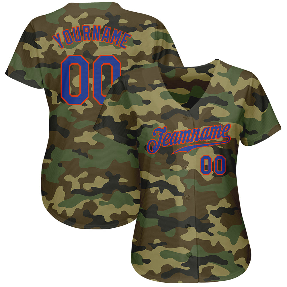 Custom Camo Royal-Orange Authentic Salute To Service Baseball Jersey view 2