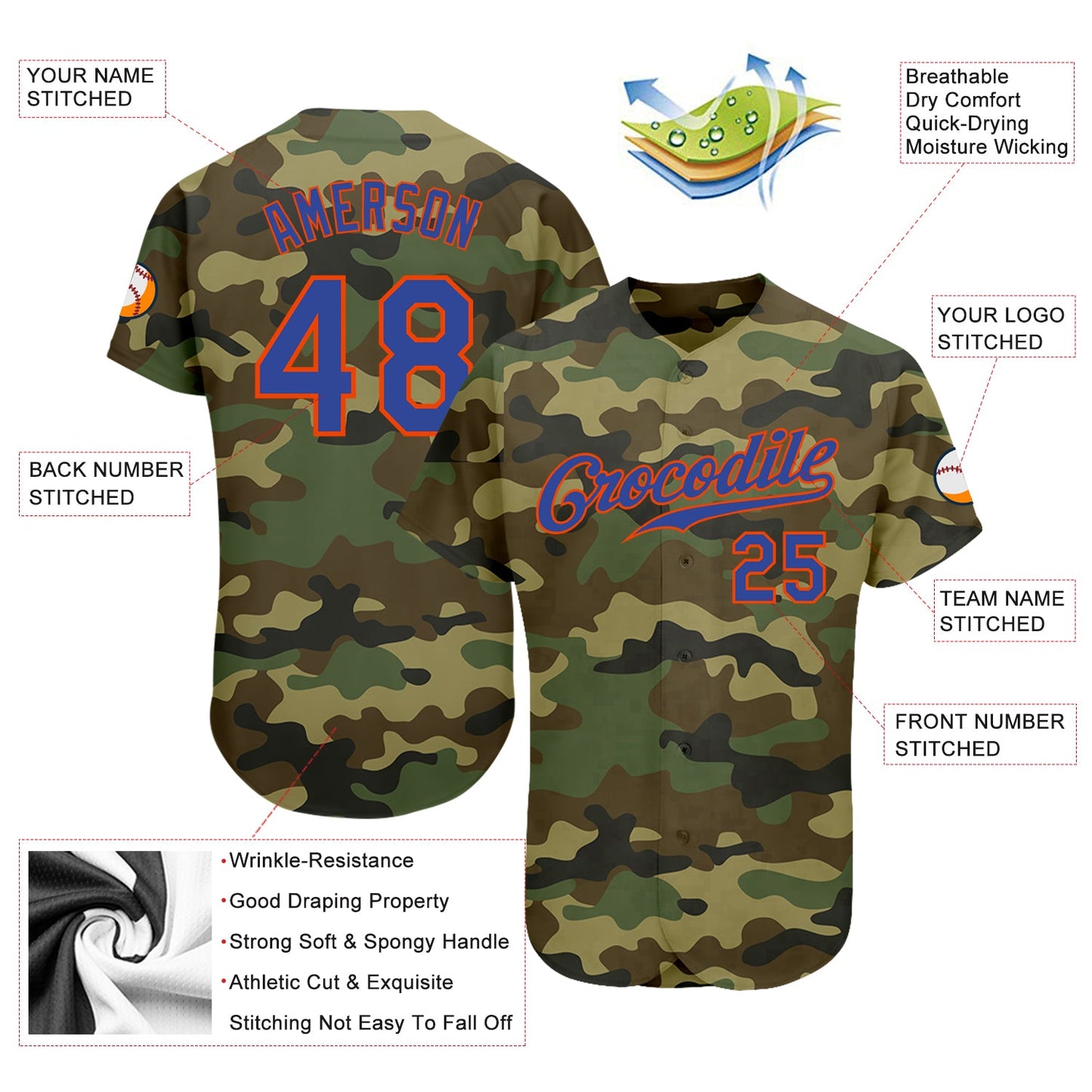 Custom Camo Royal-Orange Authentic Salute To Service Baseball Jersey view 3