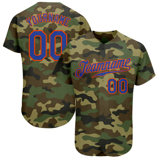 Custom Camo Royal-Orange Authentic Salute To Service Baseball Jersey - Main View