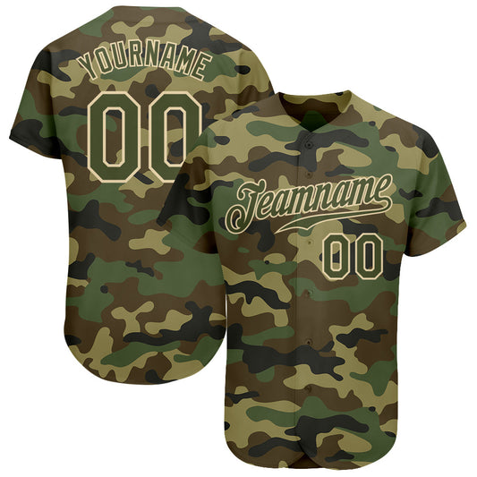 Custom Camo Olive-Cream Authentic Salute To Service Baseball Jersey - Main View