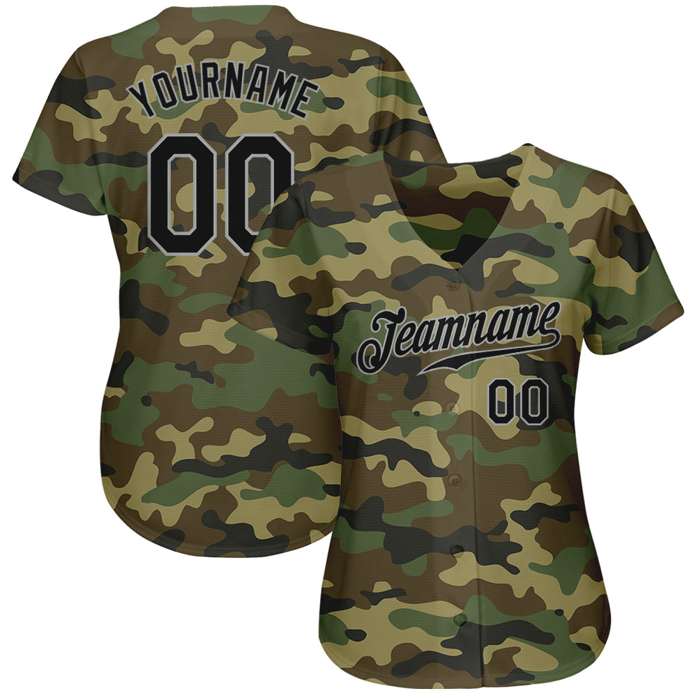 Custom Camo Black-Gray Authentic Salute To Service Baseball Jersey view 2