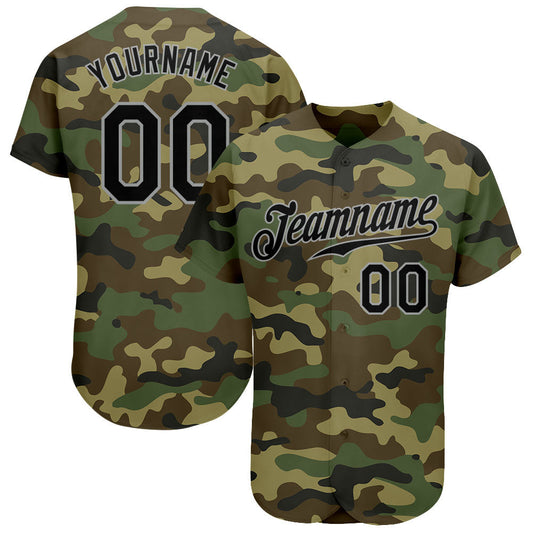 Custom Camo Black-Gray Authentic Salute To Service Baseball Jersey - Main View
