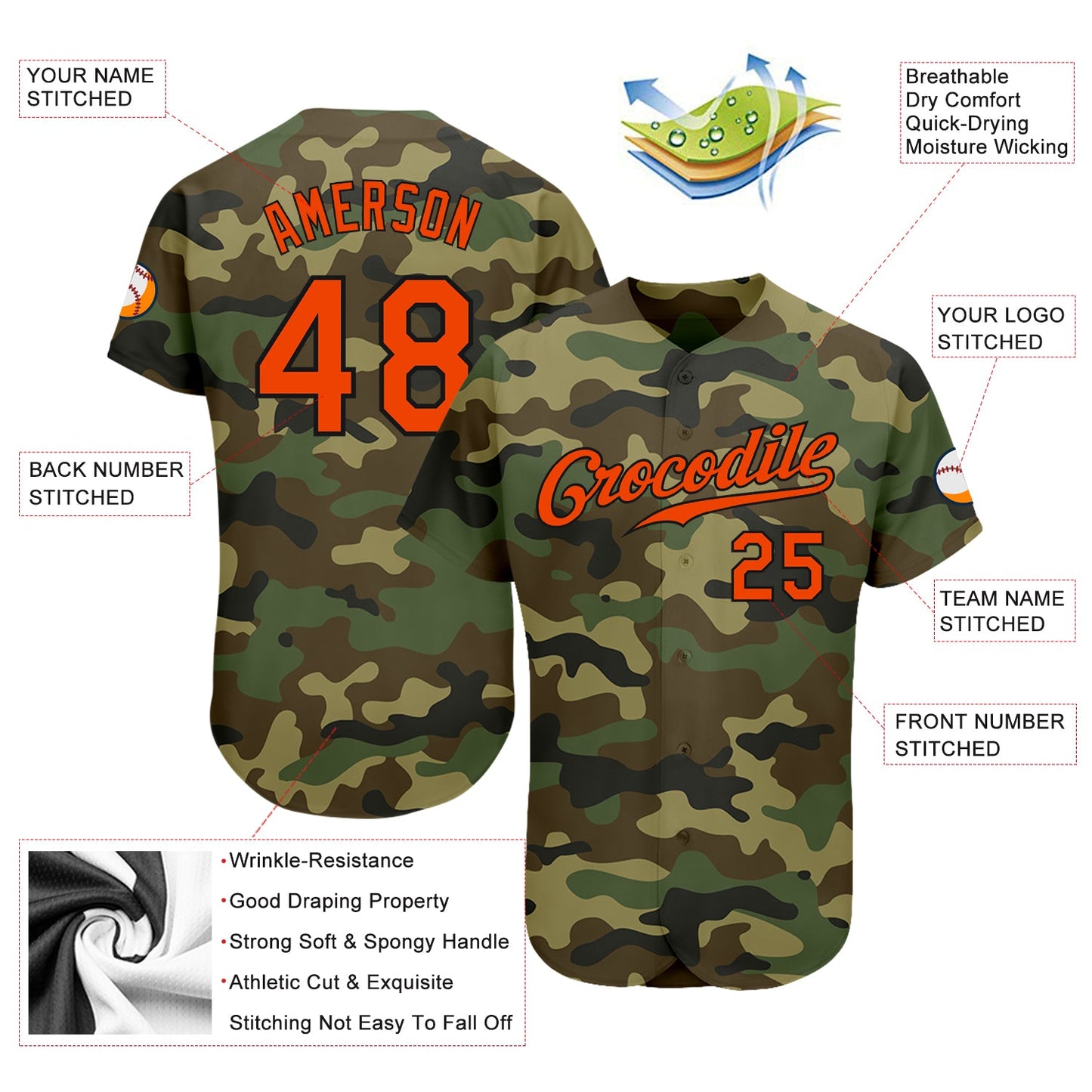 Custom Camo Orange-Black Authentic Salute To Service Baseball Jersey view 4