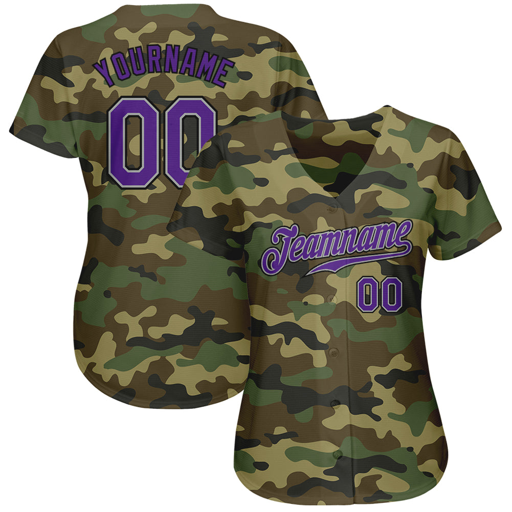 Custom Camo Purple-Black Authentic Salute To Service Baseball Jersey view 2