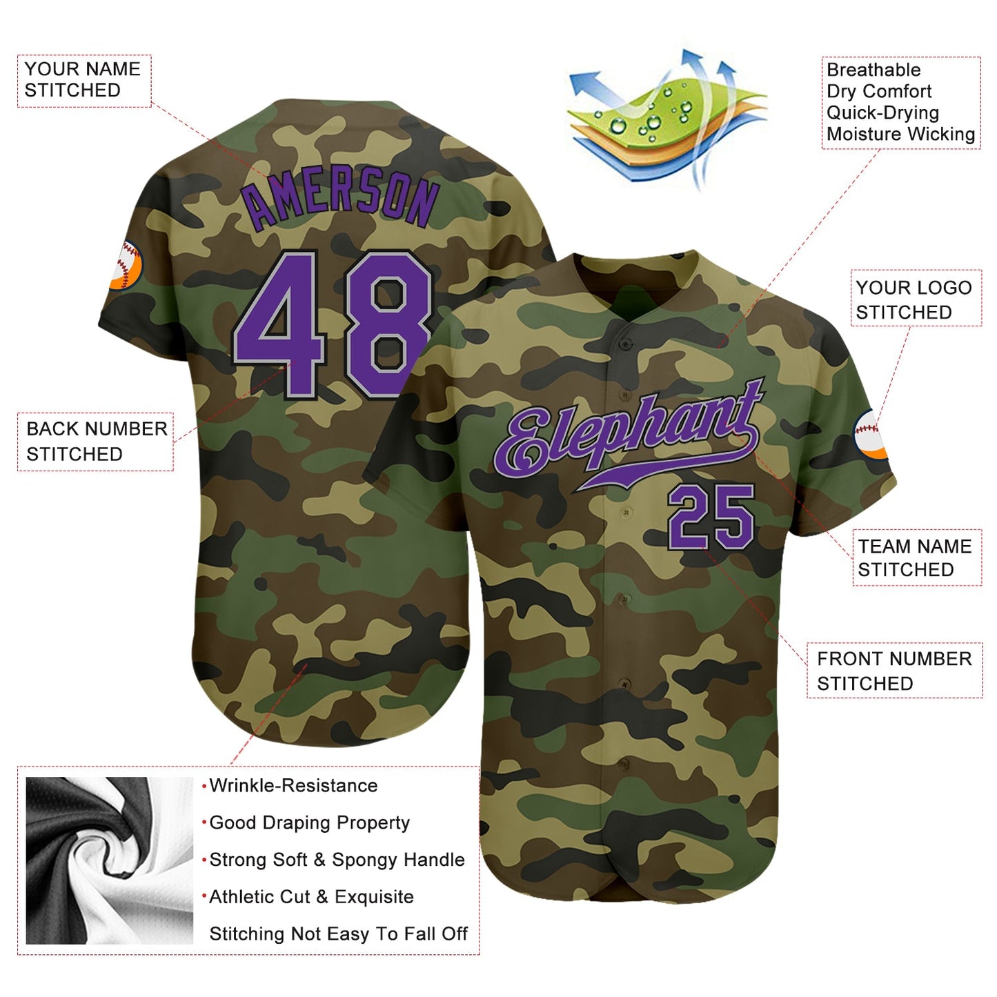 Custom Camo Purple-Black Authentic Salute To Service Baseball Jersey view 3