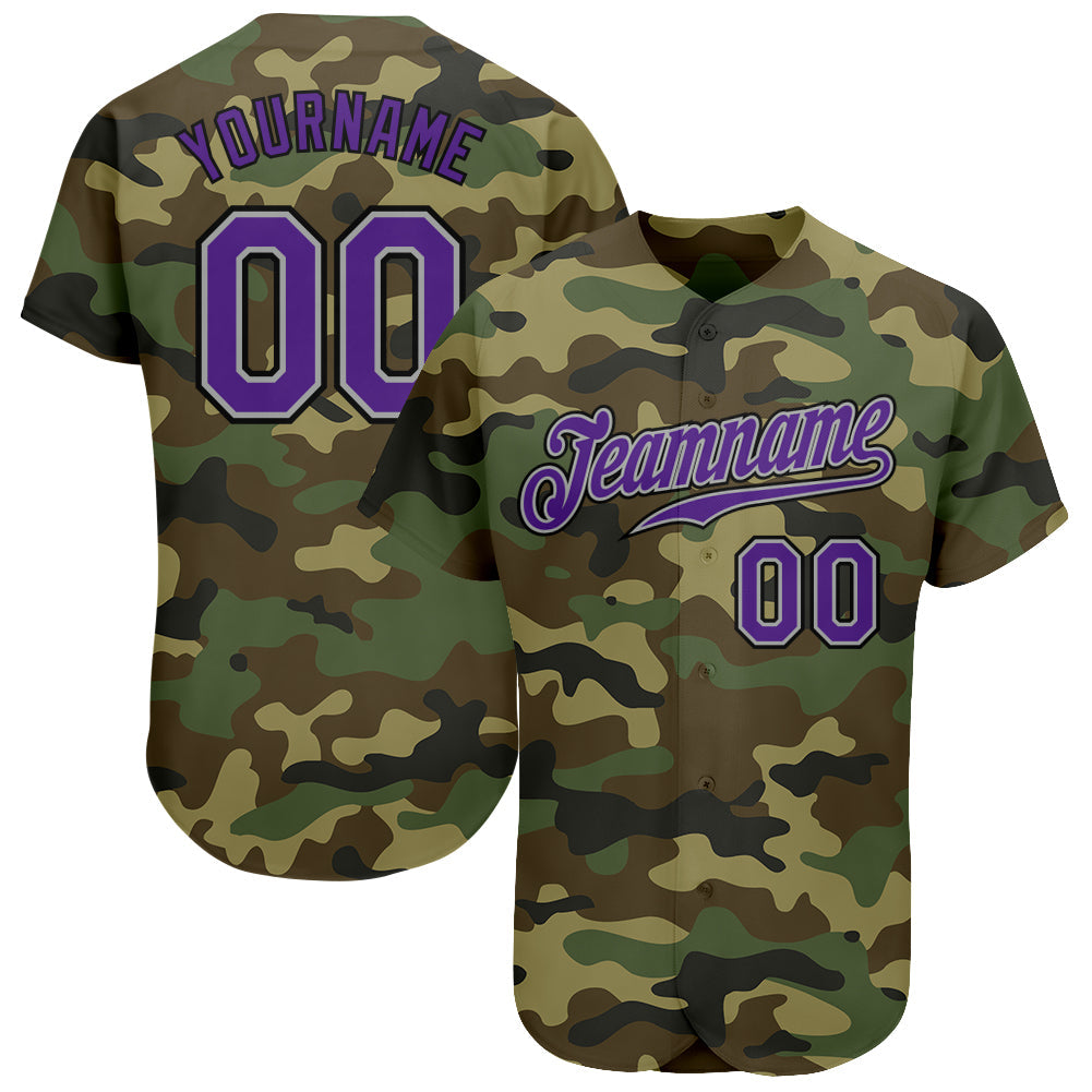 Custom Camo Purple-Black Authentic Salute To Service Baseball Jersey - Main View