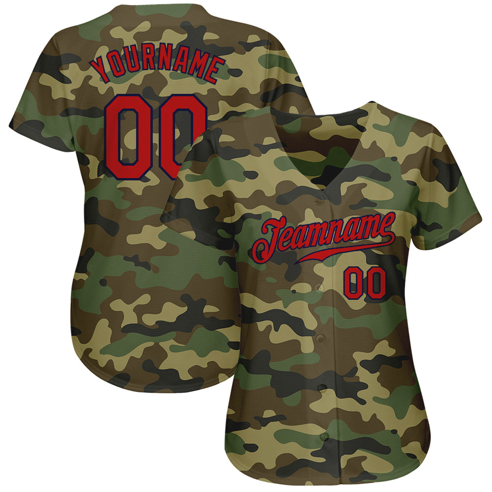 Custom Camo Red-Navy Authentic Salute To Service Baseball Jersey view 2