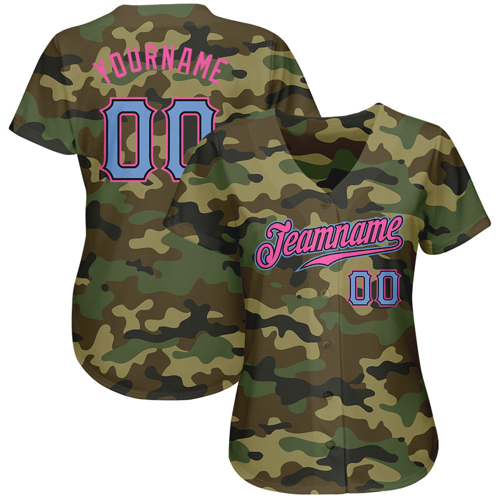 Custom Camo Light Blue-Pink Authentic Salute To Service Baseball Jersey view 2