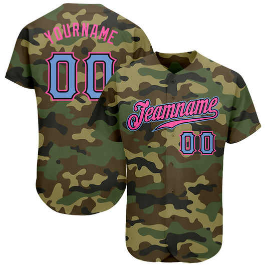 Custom Camo Light Blue-Pink Authentic Salute To Service Baseball Jersey - Main View
