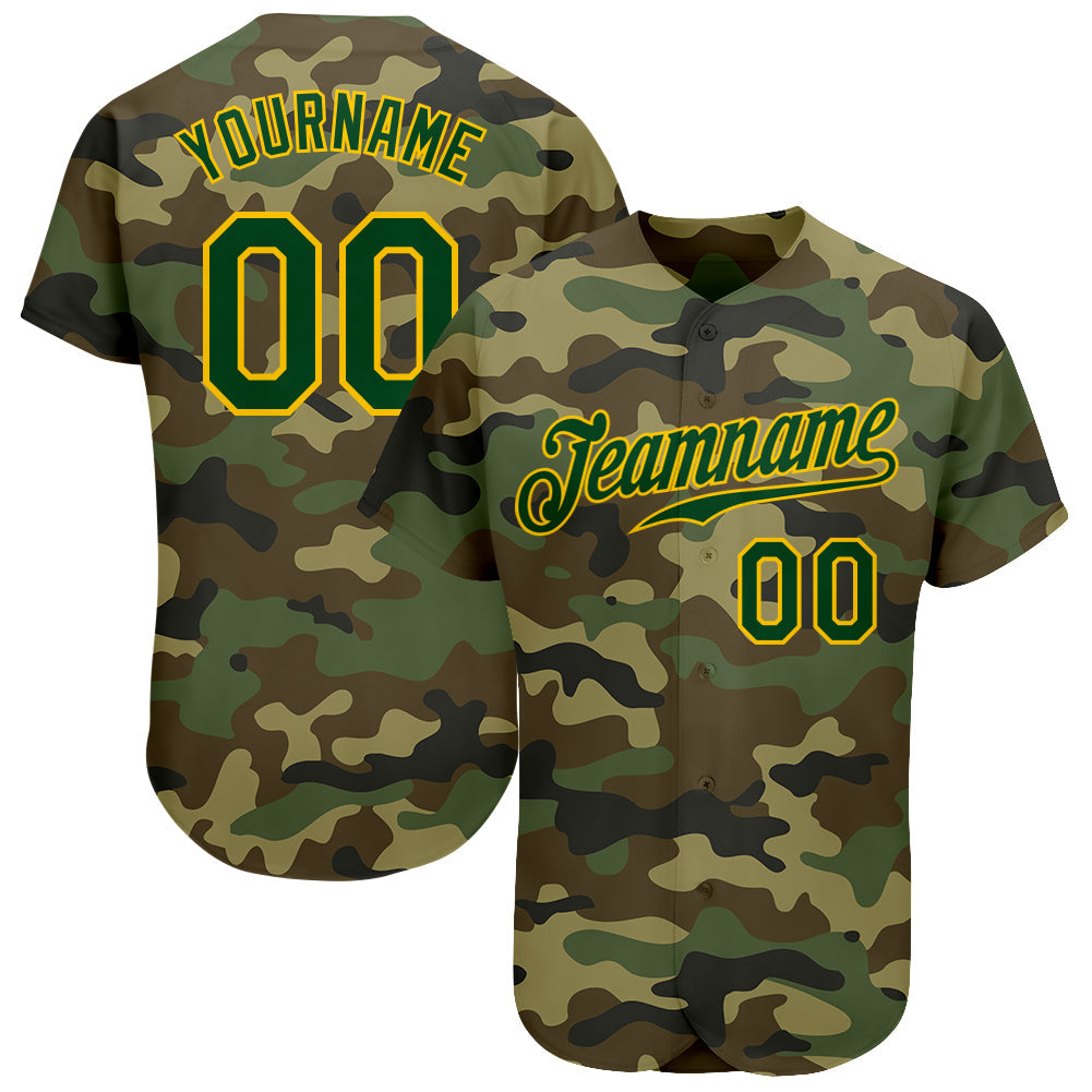 Custom Camo Green-Gold Authentic Salute To Service Baseball Jersey - Main View