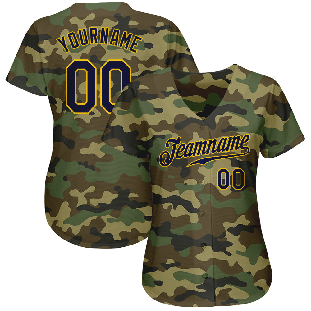 Custom Camo Navy-Gold Authentic Salute To Service Baseball Jersey view 2