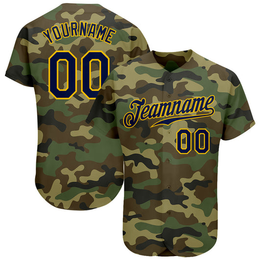 Custom Camo Navy-Gold Authentic Salute To Service Baseball Jersey - Main View