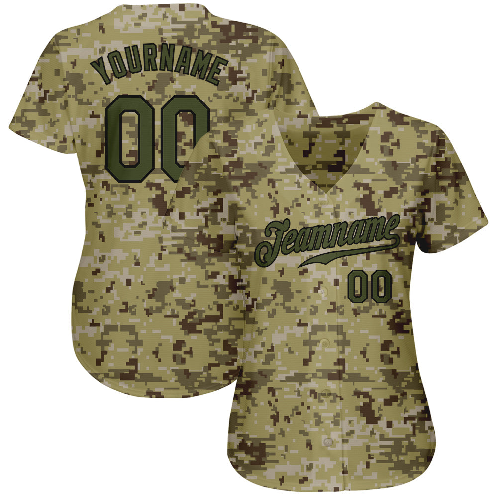 Custom Camo Olive-Black Authentic Salute To Service Baseball Jersey view 2